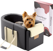 CozySense® Siège auto pour chien - Panier auto pour chien avec housse lavable - Pour petit chien - S'adapte à la console centrale - Sert également de sac de transport - Noir/Beige