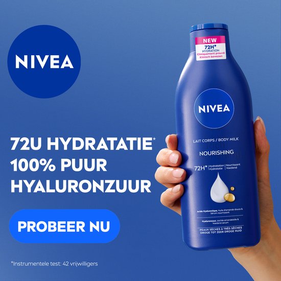 Lait corporel nourrissant NIVEA - à l'acide hyaluronique, à l'huile d'amande douce et au sérum nourrissant - Lait corporel offrant 72 heures d'hydratation - Pour les peaux sèches à très sèches - 400 ml