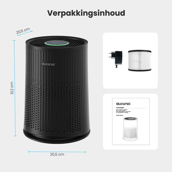 Auronic Air Purifier Compact Pro - Avec filtre HEPA 13 - 150 m³/h - 30 m² - Fonction aromathérapie - 3 niveaux - Purificateur d'air - Noir