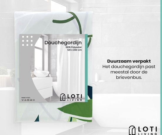 Loti Living Rideau de douche anti-moisissure - Jungle - Anneaux inclus - Imperméable - Polyester - Rideau de douche 120x200 cm
