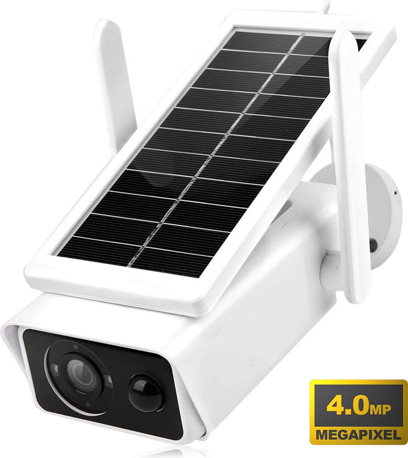 Fuegobird Q1 Solar Energy Security Cameras - 4MP - monobande (2,4 GHz) - Caméra IP - Panneau solaire intégré - IP66 Waterproof - Blanc