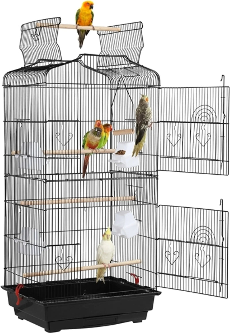 Yaheetech : grande cage à oiseaux avec toit ouvert et balançoire, 46 x 35 x 104,5 cm – Noir classique – Métal