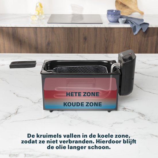 Friteuse Princess - 3 litres - Zone froide - Friteuse - 2000 W - Thermostat réglable - Noir - 182727