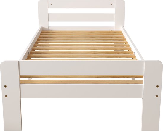 Lit d'enfant Sunny Olla – 200 x 90 – 205,5 x 98 x 61 cm – Lit pour tout-petits (filles et garçons) – 100 % bois certifié FSC – Avec sommier à lattes – Matelas non inclus – Blanc