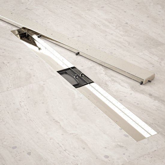 Siphon de douche - 80 cm - Grille en carrelage - Acier inoxydable - Avec bride