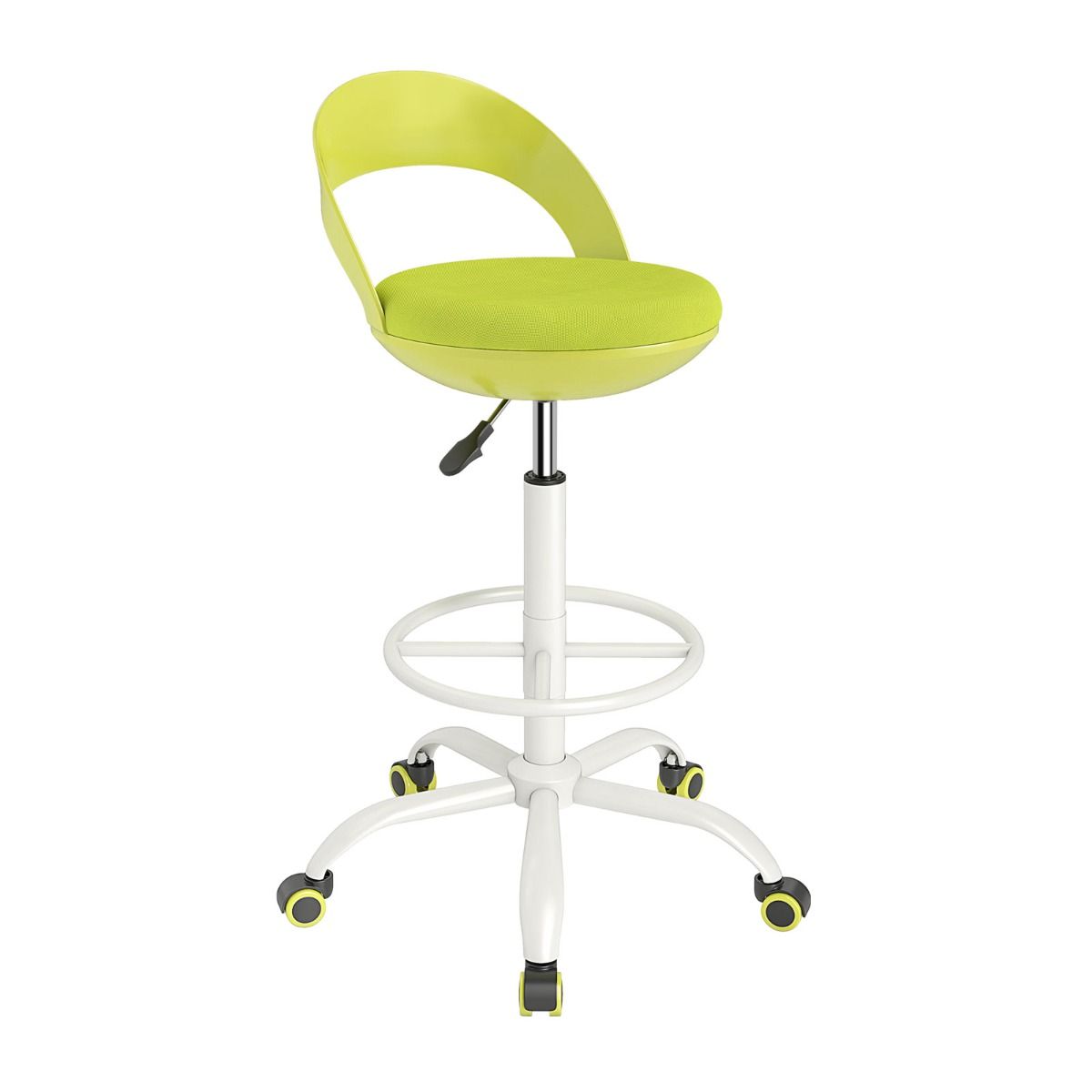 Chaise de travail réglable Coast avec roulettes - Tabouret pivotant ergonomique - Assise en similicuir - Vert