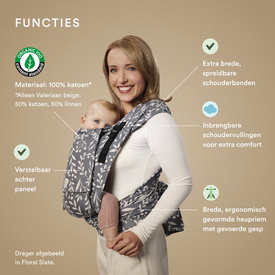 Stokke Limas Carrier Plus, Floral Beige - Version 2023 (OCS) - Porte-bébé à demi-boucle - Trois positions de portage - Convient aux bébés de 1 mois/4 kg à 18 kg
