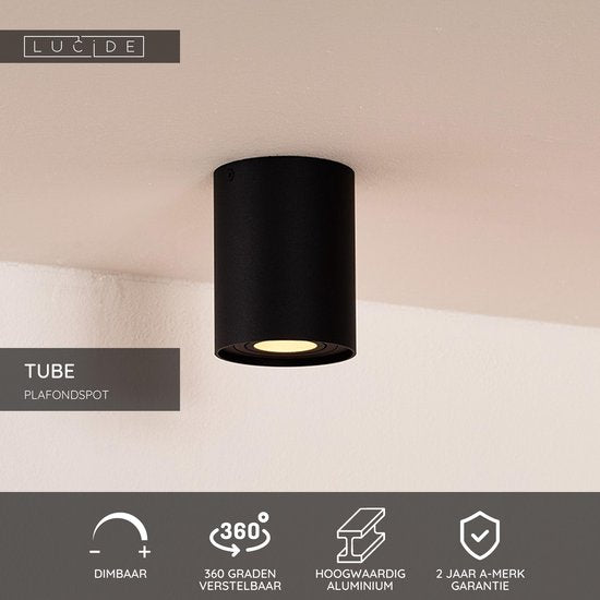 Lucide TUBE - Spot de plafond (lampe de plafond) - Ø 9,6 cm - 1xGU10 - Noir