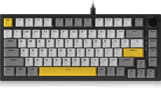 Ajazz AK820 - Clavier gaming RGB filaire à 75 % - Mécanique - Gasket - Hot Swap - Bouton de volume - Claviers QWERTY - 82 touches - Jaune clair de lune