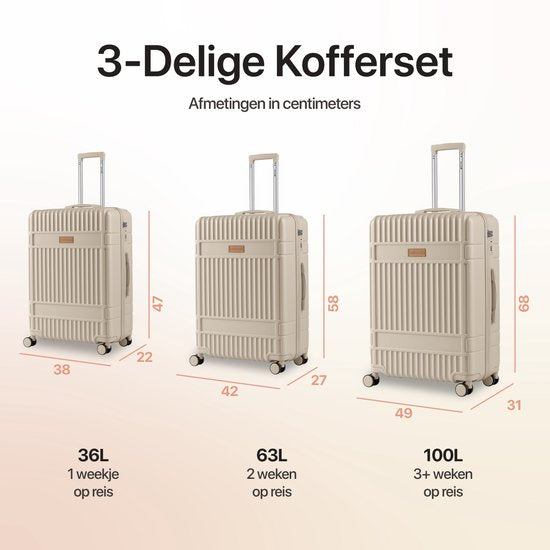 SKYCASES – Valise de voyage moyenne – Classic Heritage – Légère – Serrure TSA – 66 x 45 x 26 cm – 63 L – Valise à roulettes M – Roulettes silencieuses – Beige