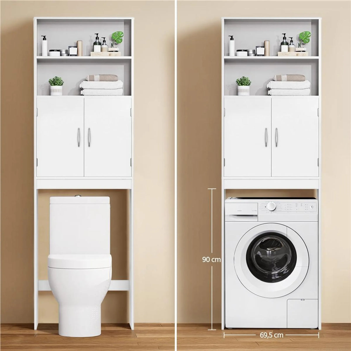 Yaheetech Meuble de toilettes peu encombrant / Meuble de rangement 72 x 20 x 195 cm – Blanc – MDF et métal