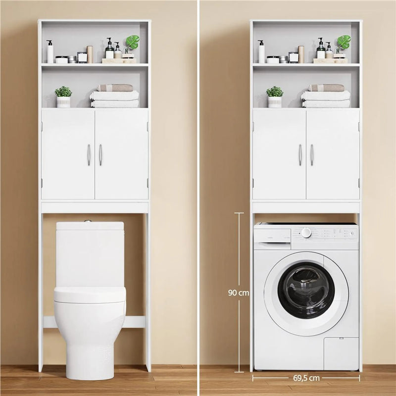 Yaheetech Meuble de toilettes peu encombrant / Meuble de rangement 72 x 20 x 195 cm – Blanc – MDF et métal