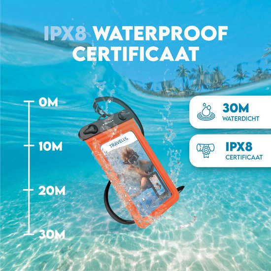 Travelly ® - Etui étanche pour téléphone portable Lot de 2 - Etui universel pour Smartphone - Convient à tous les téléphones - Sacoche sèche - Pour les vacances, la natation et les sports nautiques - Noir/Orange