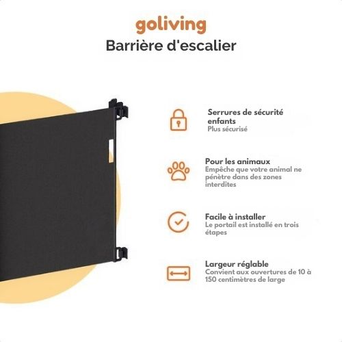 Barrière sécurité escalier Goliving, Barriere intérieure - Barrière pour enfants, 10 à 150 cm de large, Grillage, Noir