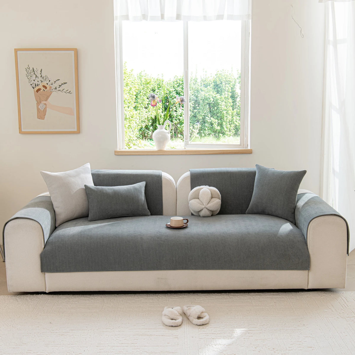 Housse de canapé Ochama pour assise - 70 x 120 cm - Polyester - Antidérapante - Gris