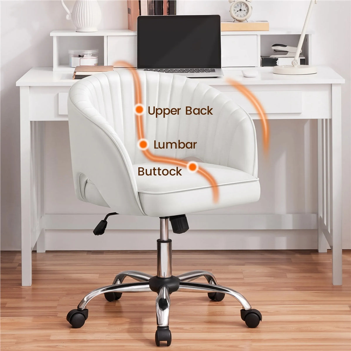 Yaheetech : élégante chaise de bureau à motif vertical, 73-83 cm – Blanche – Polyester et métal
