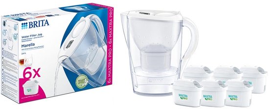 BRITA - Carafe filtrante - Marella Cool - 2,4 L - Blanche - avec 6 cartouches filtrantes MAXTRA PRO ALL-IN-1 - Lot économique