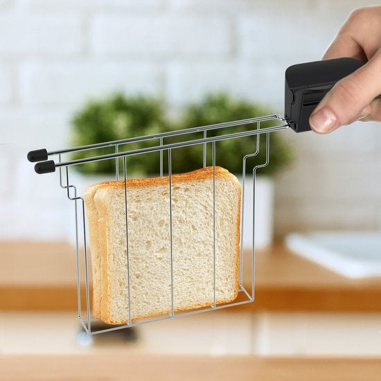 KitchenBrothers Grille-pain avec pinces à sandwich - Grille-pain - 6 niveaux de chaleur - Fentes larges - Grille-pain pour machine à sandwich - 870 W - Beige