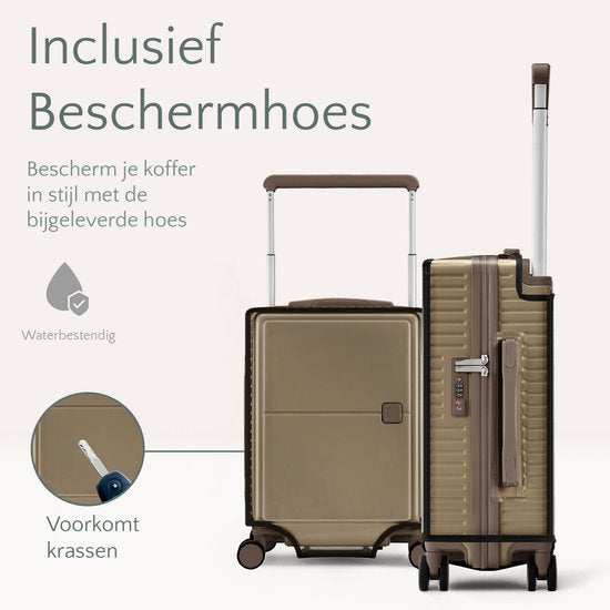 Skycases City Walker - Bagage à main Valise - 34L - Léger et solide - Roues pivotantes à 360° - Verrouillage TSA - Housse de protection incluse - Compact et spacieux - Champagne