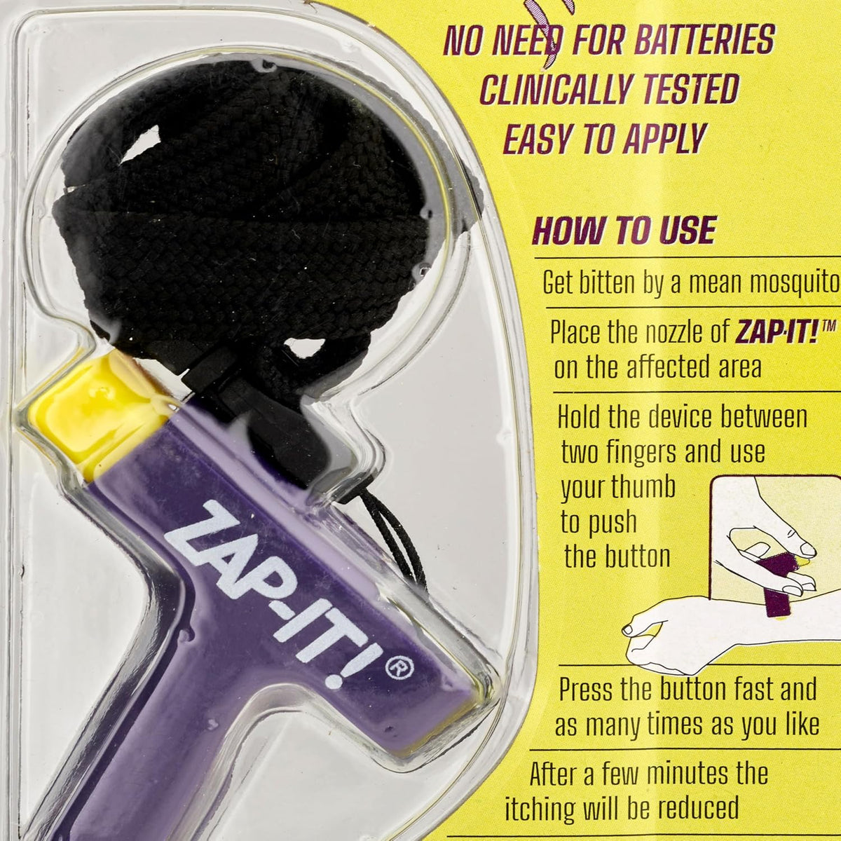 NoMasQuito Zap-It ! Appareil anti-piqûres de moustiques - Piézoélectrique - Sans piles - Violet/Jaune - 17 x 8 x 2,3 cm