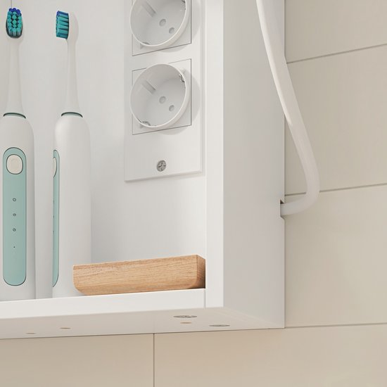 Armoire de salle de bains avec miroir SoBuy et éclairage LED – 2 prises électriques et port USB – 60 x 15,5 x 60 cm – Blanc