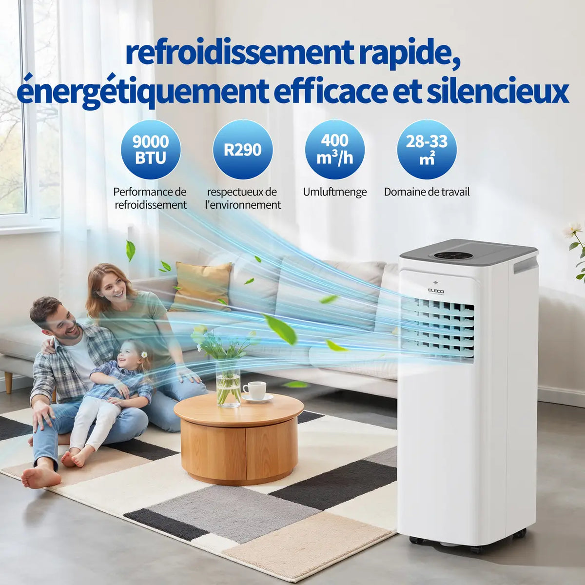 Climatiseur mobile ELECCI 9 000 BTU avec télécommande et minuterie