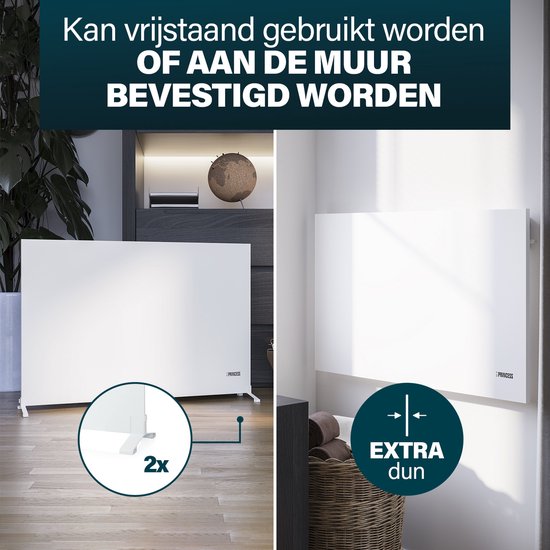 Panneau infrarouge – Radiateur électrique Princess 540 W - 60 x 90 cm - Radiateur infrarouge - Panneau chauffant infrarouge 348254 - Smart - Wi-Fi - avec application - Autonome/Montage mural - Économe en énergie - Panneau infrarouge mobile – Blanc - Sans