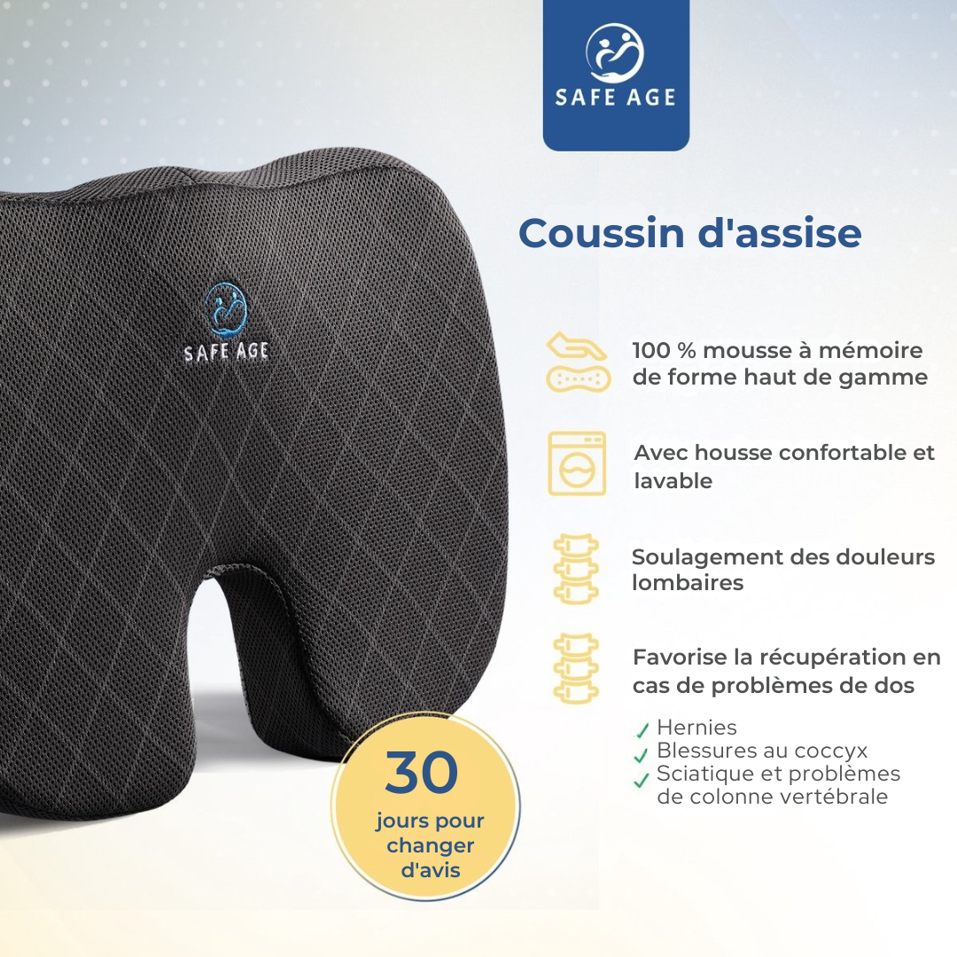 Coussin de siège orthopédique - SafeLife - Ergonomique - coussin pour le coccyx