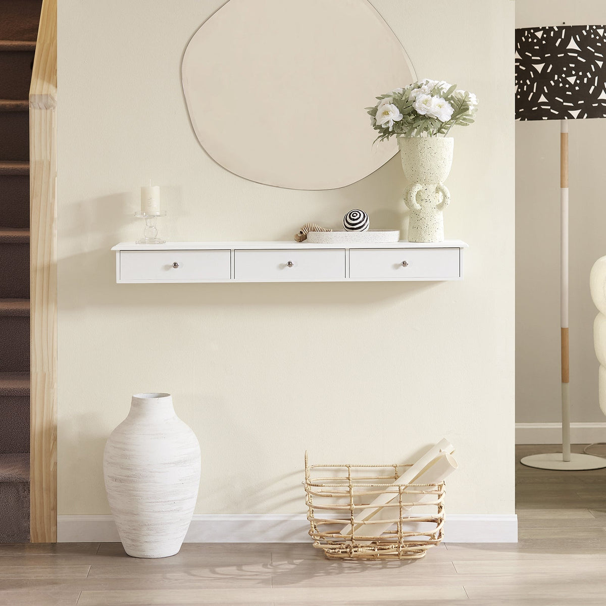 SoBuy Etagère murale avec 3 tiroirs - Max. 10 kg - 91 x 15 x 10 cm - Blanc