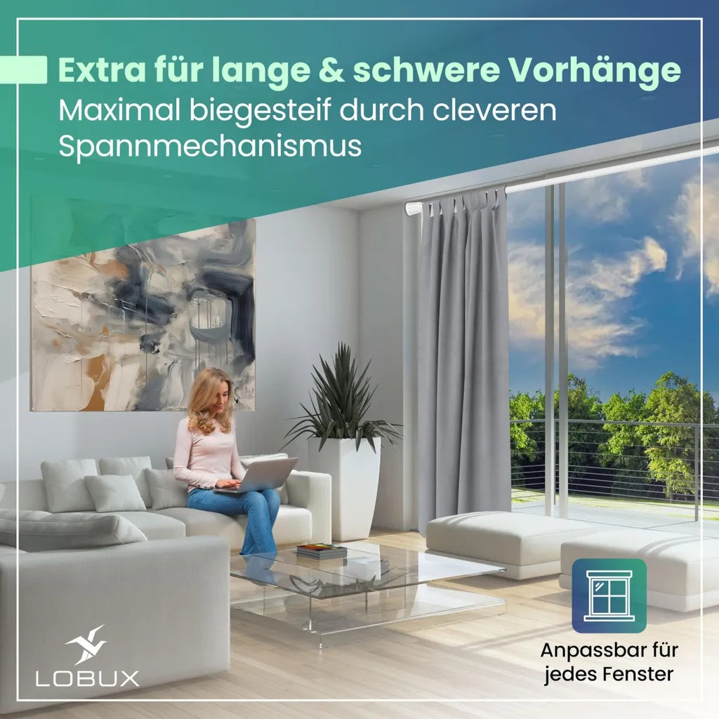 Perche télescopique LOBUX sans perçage - 210-300 cm - Ø 32 mm - Blanc