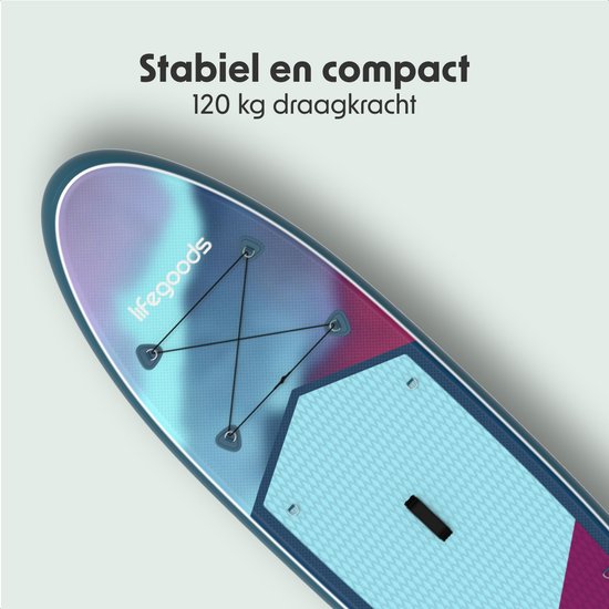 LifeGoods SUP Board All-round Compact - 100 KG Load Capacity - 300 x 76 cm - Inflatable - Complete SUP Package - Blue/Purple