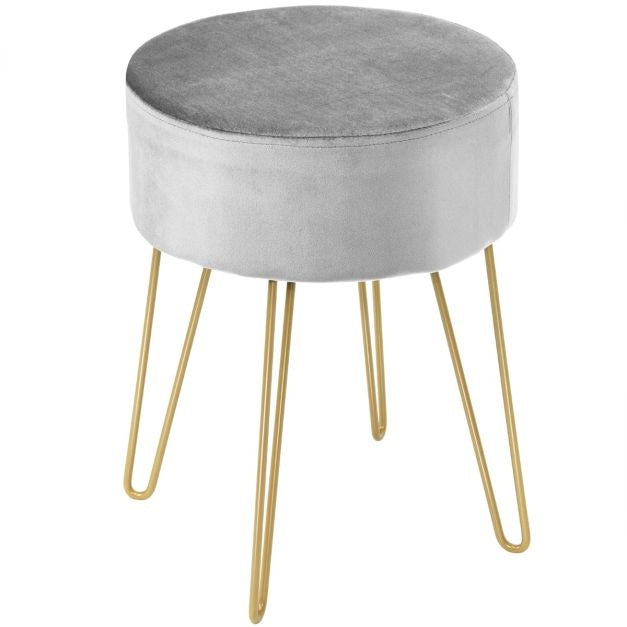 Tabouret en velours moderne tabouret de maquillage rond tabouret rembourré tabouret jusqu'à 100 kg tabouret de pied chargeable tabouret de siège (gris)