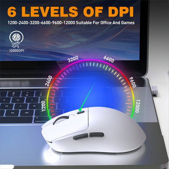 Souris gaming Fuegobird T68 – Ultra-légère (54 g) – Sans fil tri-mode – 12 000 DPI – Rechargeable via USB-C – Ergonomique – Blanche