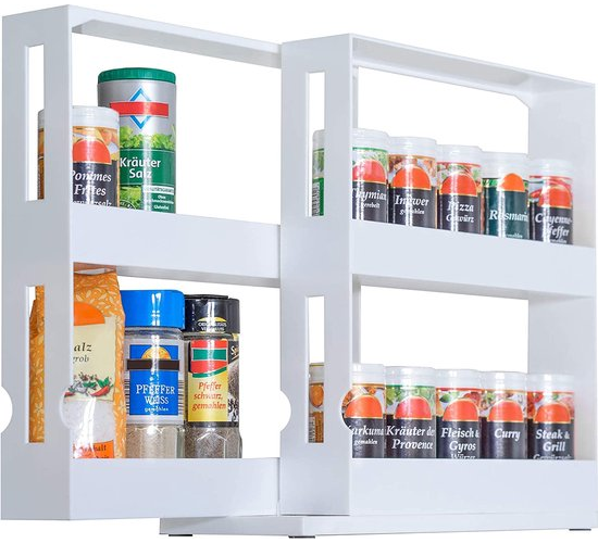 Rangement à épices coulissant - UPP – 2 niveaux – Jusqu’à 20 pots – Installation sans perçage – Blanc