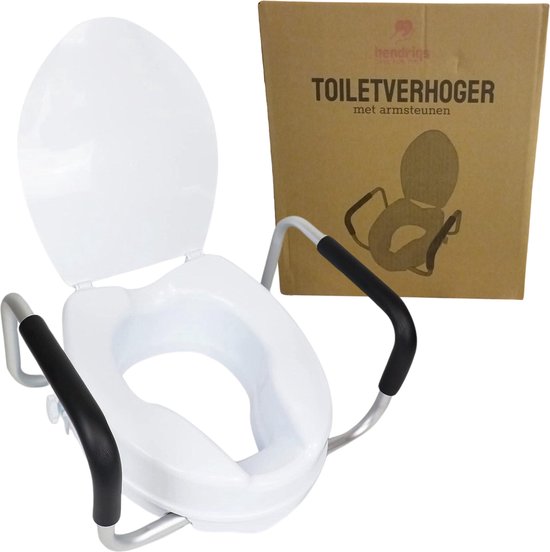 Rehausseur de WC Hendriqs® 10 cm avec accoudoirs et couvercle - Rehausseur de WC avec accoudoirs - Siège de WC surélevé - Rehausseur pour adultes et seniors - Siège de toilettes à hauteur réglable - Rehausseur de WC - Siège de WC surélevé