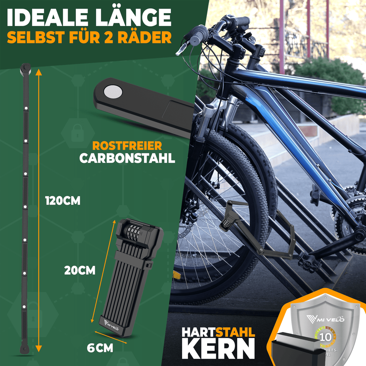 Serrure pliante à code numérique MIVELO - longueur 120 cm - étanche - niveau de sécurité 10/10 - acier au carbone - noir