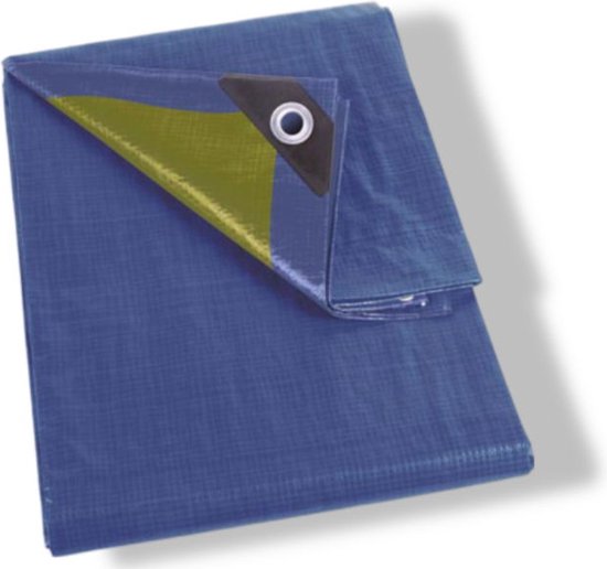 Bâche Perel, résistante, 10 œillets, coins renforcés, rectangulaire, bleu/vert, 110 g/m², 2 x 3 m