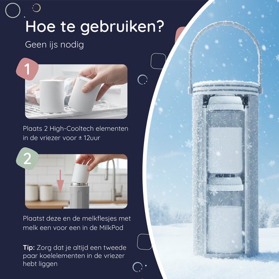 Refroidisseur de lait Numsy pour les déplacements - Refroidisseur de lait maternel portable - Refroidissement pendant 24 heures - Acier inoxydable 750 ml - Sans condensation - Avec 2 biberons de 350 ml sans BPA - Étanche