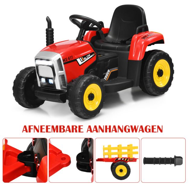 Tracteur Coast Kids' - LED - 3 vitesses - Remorque incluse - 135 x 51 x 53 cm - Rouge