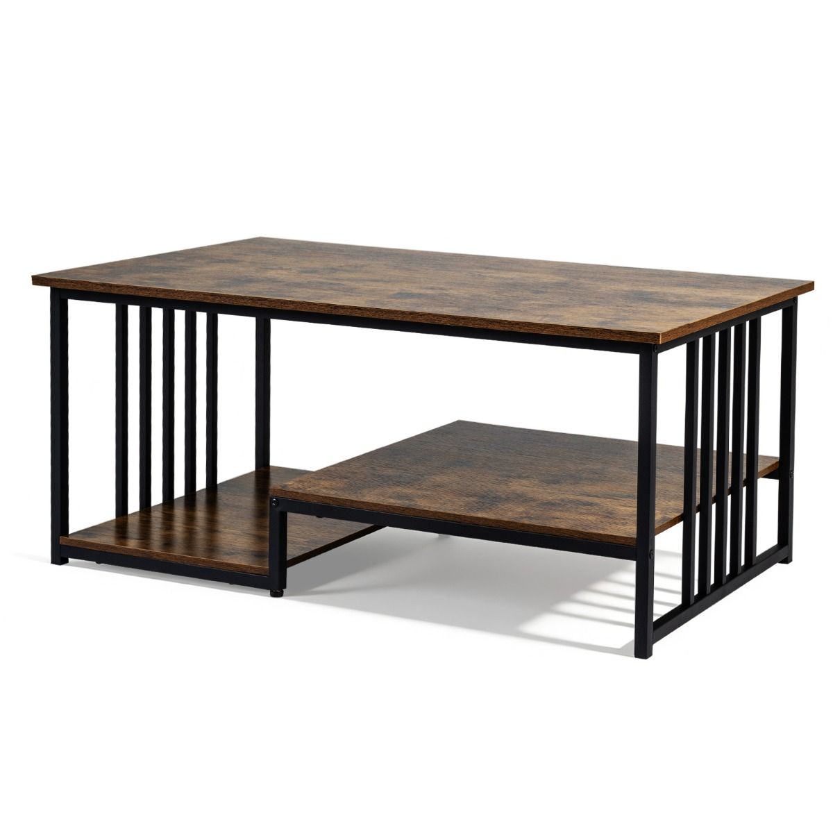 Table basse Coast - rectangulaire - 2 tablettes - marron rustique/noir - 110 x 60 x 45 cm