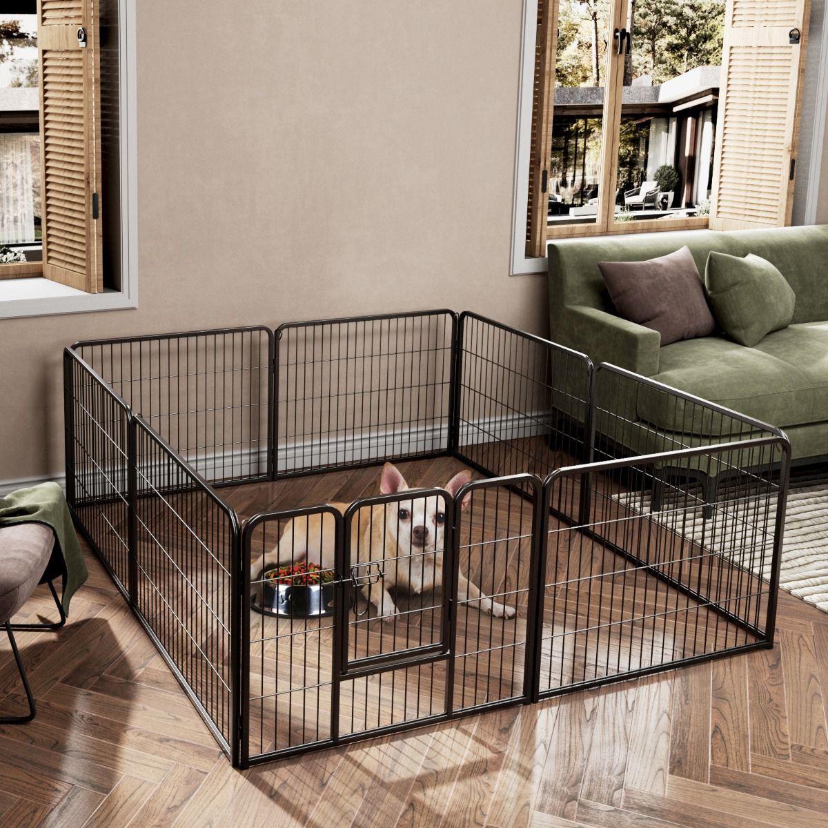Niche pour chien Coast Indoor Outdoor - 8 Panneaux - 79x60 cm - Noir - Portable & Pliable - Pour Chiot/Petit Animal/Lunny/Cat
