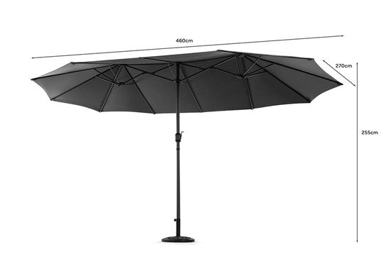Hortensus - Parasol double avec housse de protection - Parasol double  460 x 270 x 255 cm – Noir