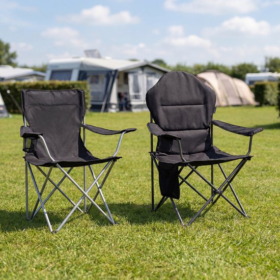 TRVLMORE Chaise de camping XXL - pliable - capacité de charge 160KG - sac de transport inclus - chaise pliante - chaise de pêche - chaise de camping - chaise pliante - noir