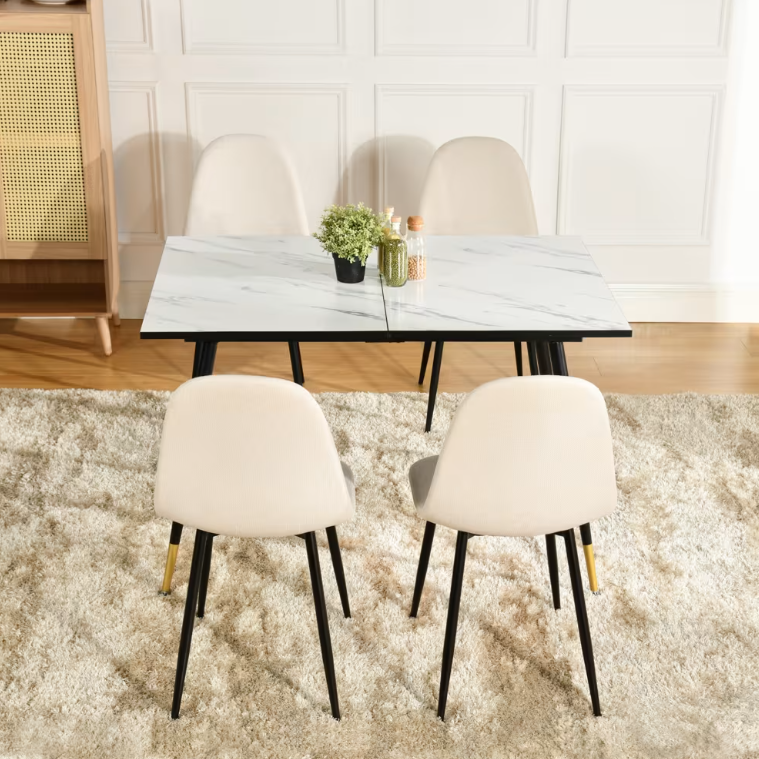 URBAN MEUBLE : table à manger rectangulaire extensible, aspect marbre blanc, 120-160 x 80 x 75 cm