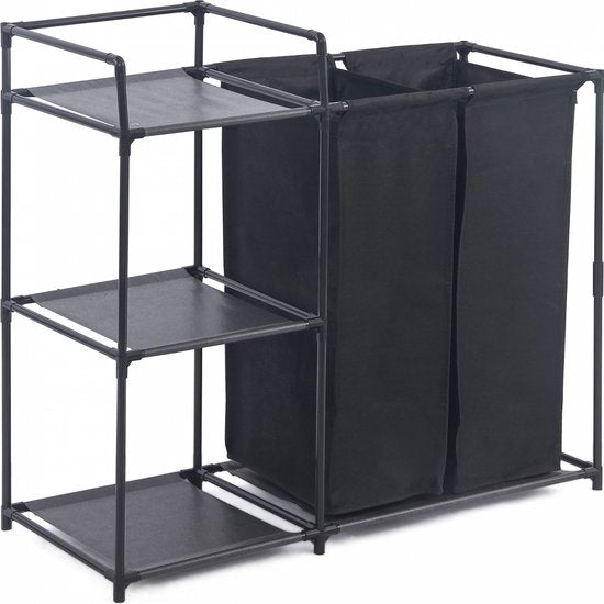 Herzberg HG-04531 : Trieuse à linge avec 2 sacs amovibles et une étagère de rangement à 3 niveaux