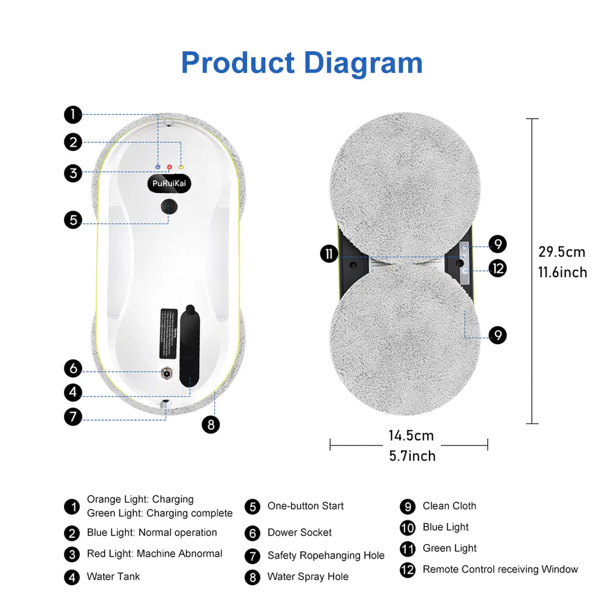 PuRuiKai : robot aspirateur ménager avec pulvérisation d'eau automatique pour le nettoyage des vitres, télécommande, essuie-glace électrique pour vitres, essuie-glace ménager pour vitres