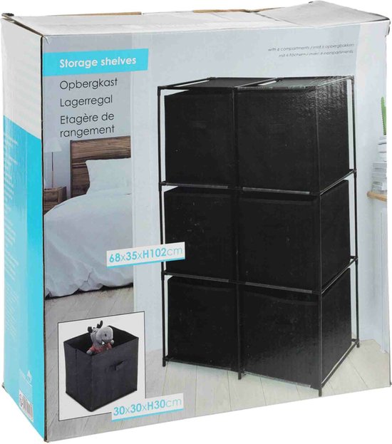 Solutions de rangement - Meuble de rangement à 6 compartiments - noir - 68 x 35 x 102 cm