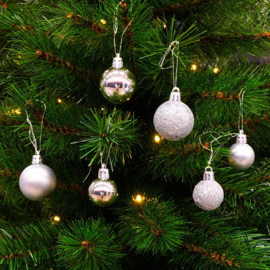 Lot de boules de Noël argentées Giftsome - 101 boules de Noël en plastique - avec pic argenté - Décoration de Noël - 3/4/6 cm