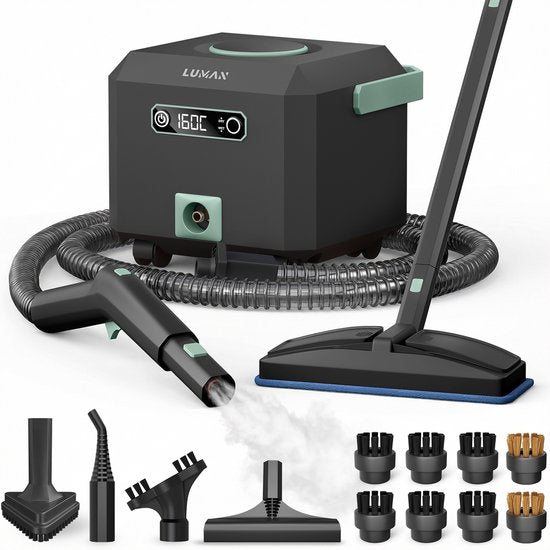 Nettoyeur vapeur LUMAN MAX – 2 600 W - 60 min d'autonomie - Réservoir d'eau de 2,5 L – Nettoyeur vapeur à main et nettoyeur de tapis - Noir
