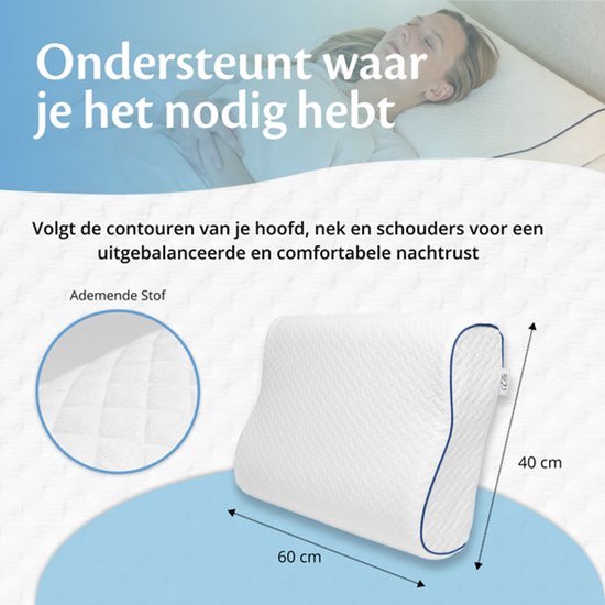 Oreiller orthopédique Ella Wave-Hard pour les personnes dormant sur le dos ou sur le côté - Oreiller ergonomique en mousse à mémoire de forme pour le soutien de la nuque - Oreiller pour les douleurs cervicales, 60 x 40 cm - Blanc